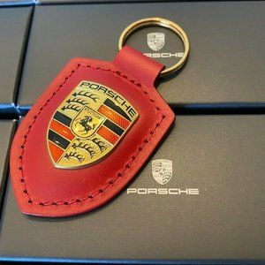 PORSCHE STUTTGART HOTROD Leather Crest KeyRing Key Chain RACING ROADSTER LOGO